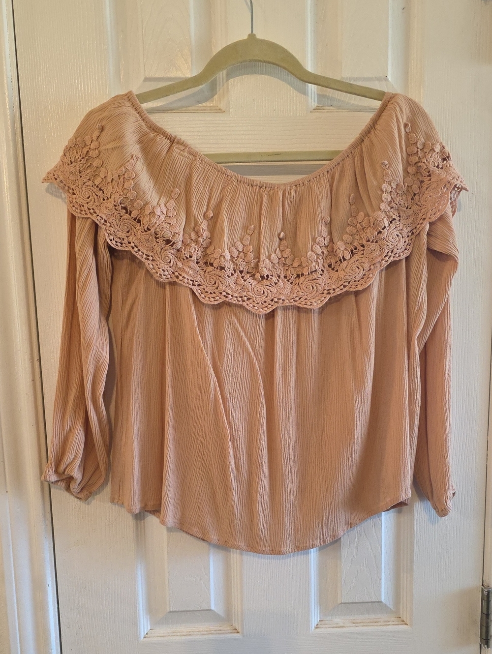 Women's Off-Shoulder Lace-Trim Tunic Top - Blush Pink